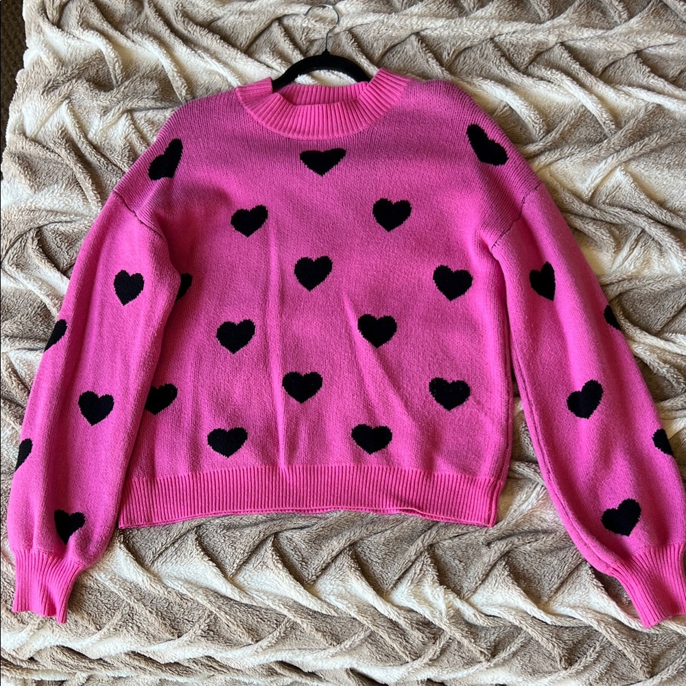 Pink Heart Pattern Sweater